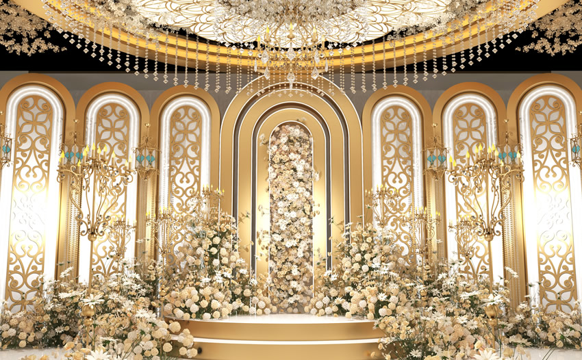 泸水香槟色调婚礼堂效果展示